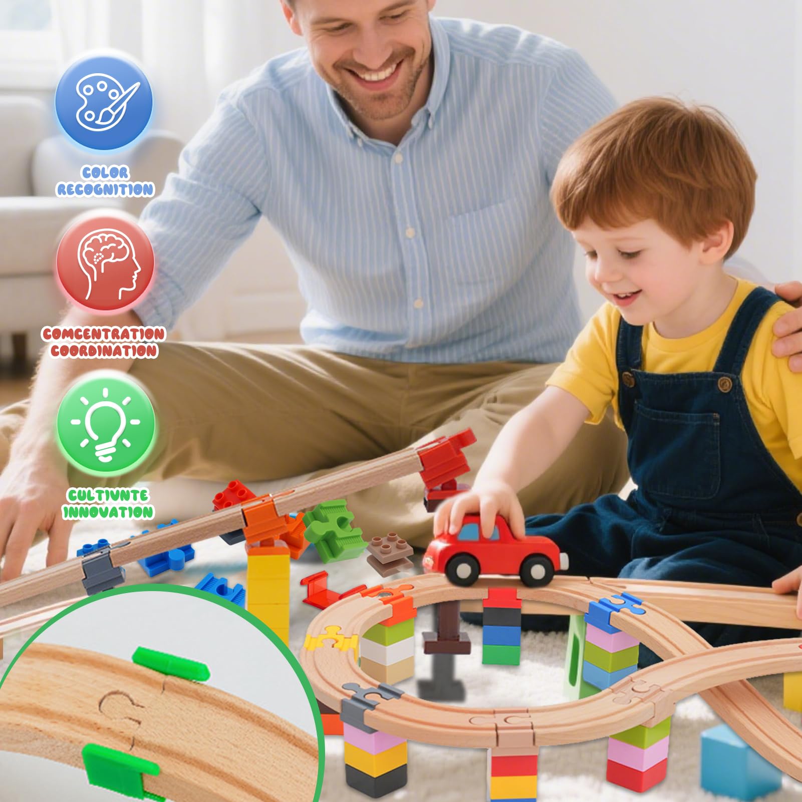 Shinybox 40 Piezas Conector de Pista de Juguete de Madera, Conectores de Carril de Plástico, Hacer Vías Tren Madera Juguete para Niños