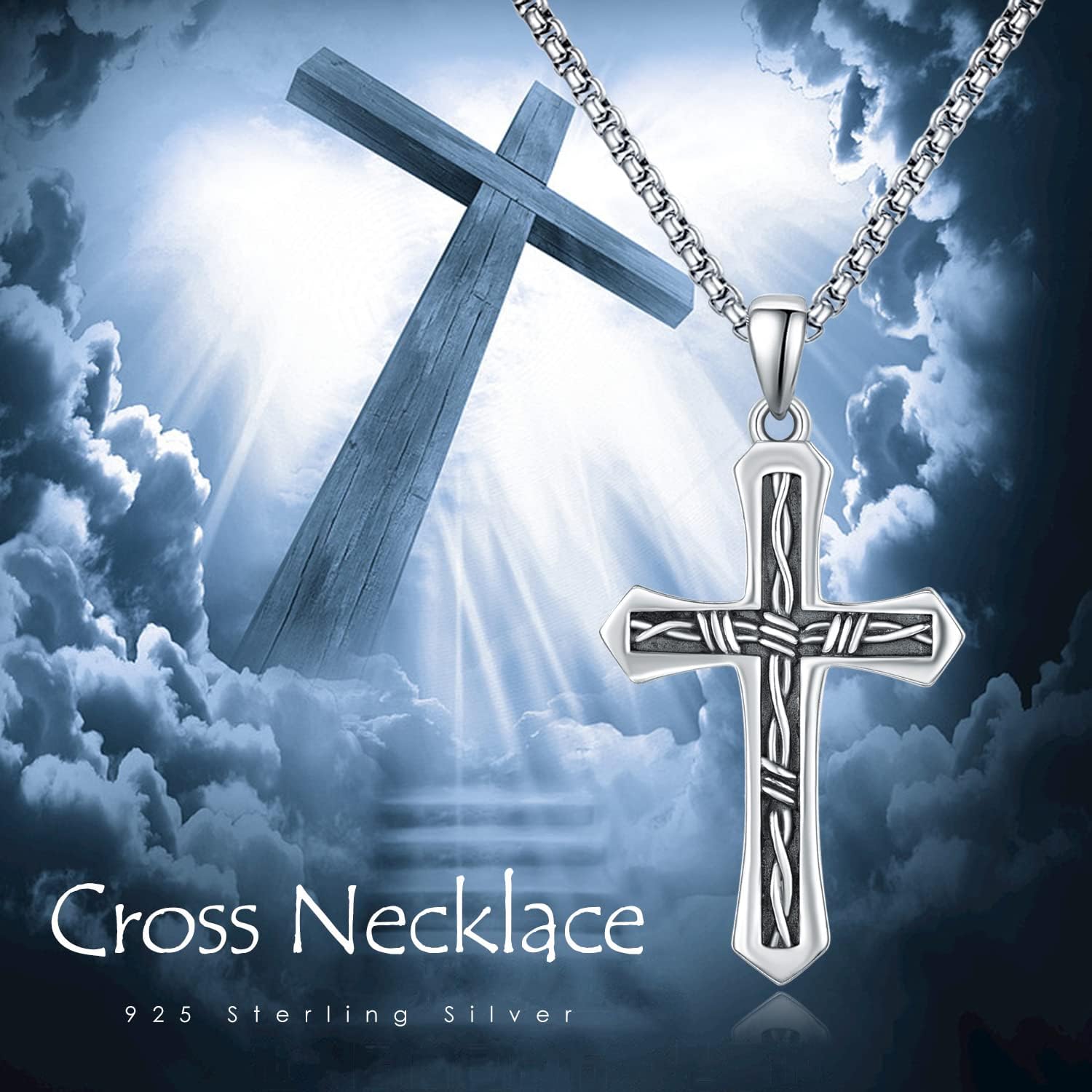 Palpitate S925 Sterling Silver Cross Necklace for Men Women Religious Pendant Christmas Jewelry Gift - Image 6