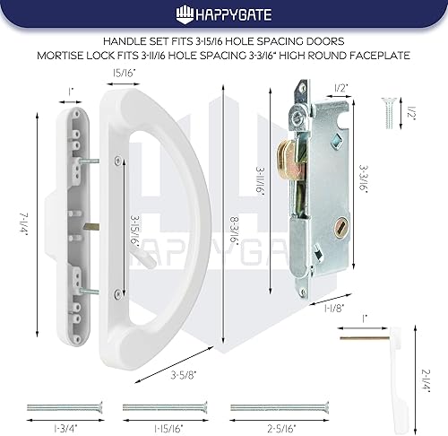 Miniatura 2 de Juego de manijas correderas de puerta de patio de repuesto para puerta corrediza de vidrio, juego de cerradura de manija de puerta de patio blanca