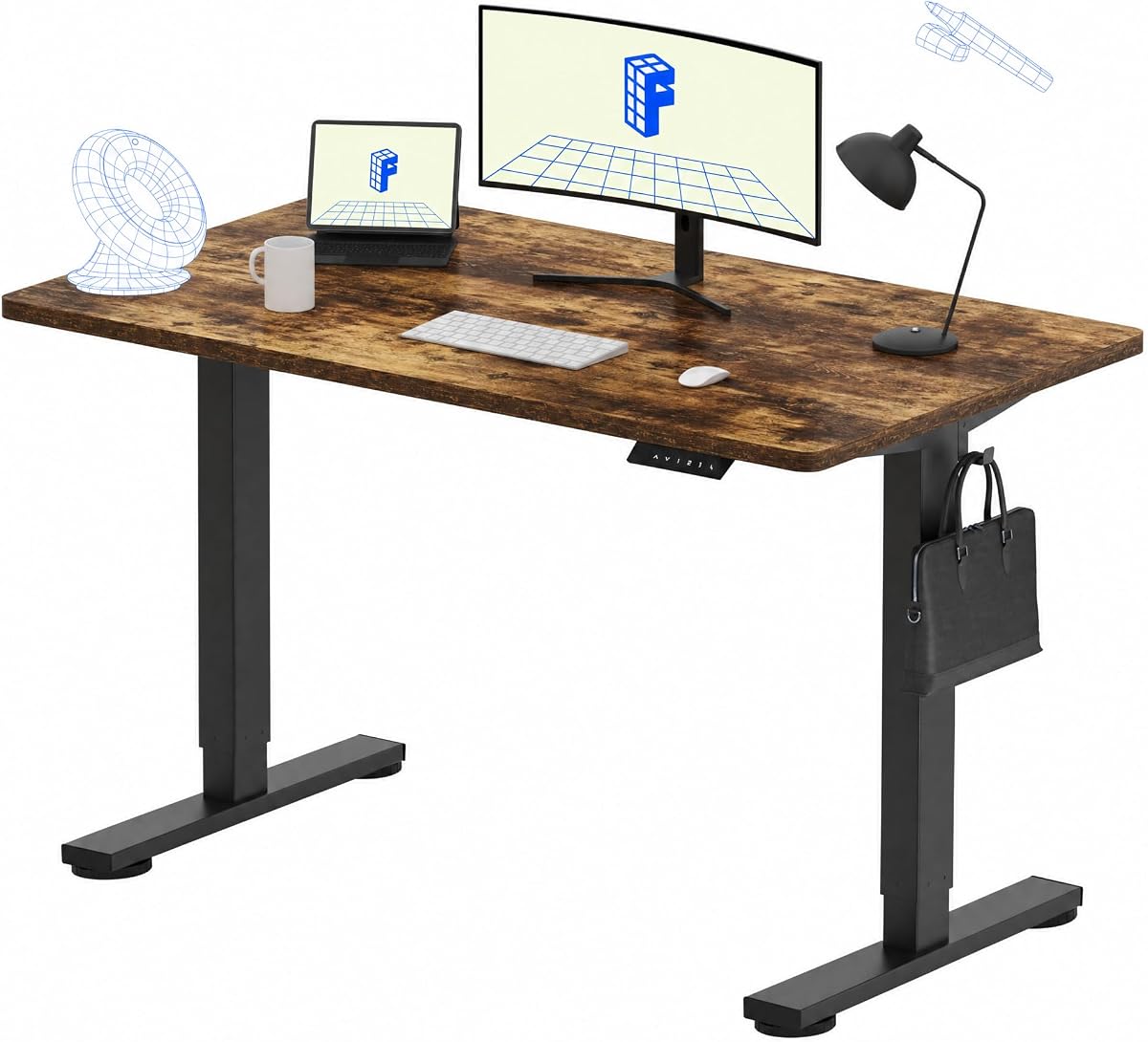 FLEXISPOT EN1 Escritorio de pie de una sola pieza de 48 x 24 pulgadas, rústico (marco negro) | Capacidad de 176 libras, escritorio sin interrupciones, oficina en casa, 4 ajustes preestablecidos de memoria, configuración de monitor dual, anticolisión