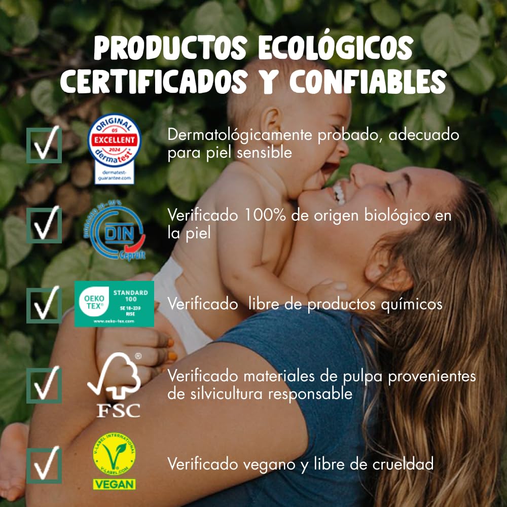 Eco by Naty Pañales para bebés: pañales ecológicos de origen vegetal, ideales para la piel sensible del bebé y ayudan a prevenir su pérdida (talla 4, 156 unidades)