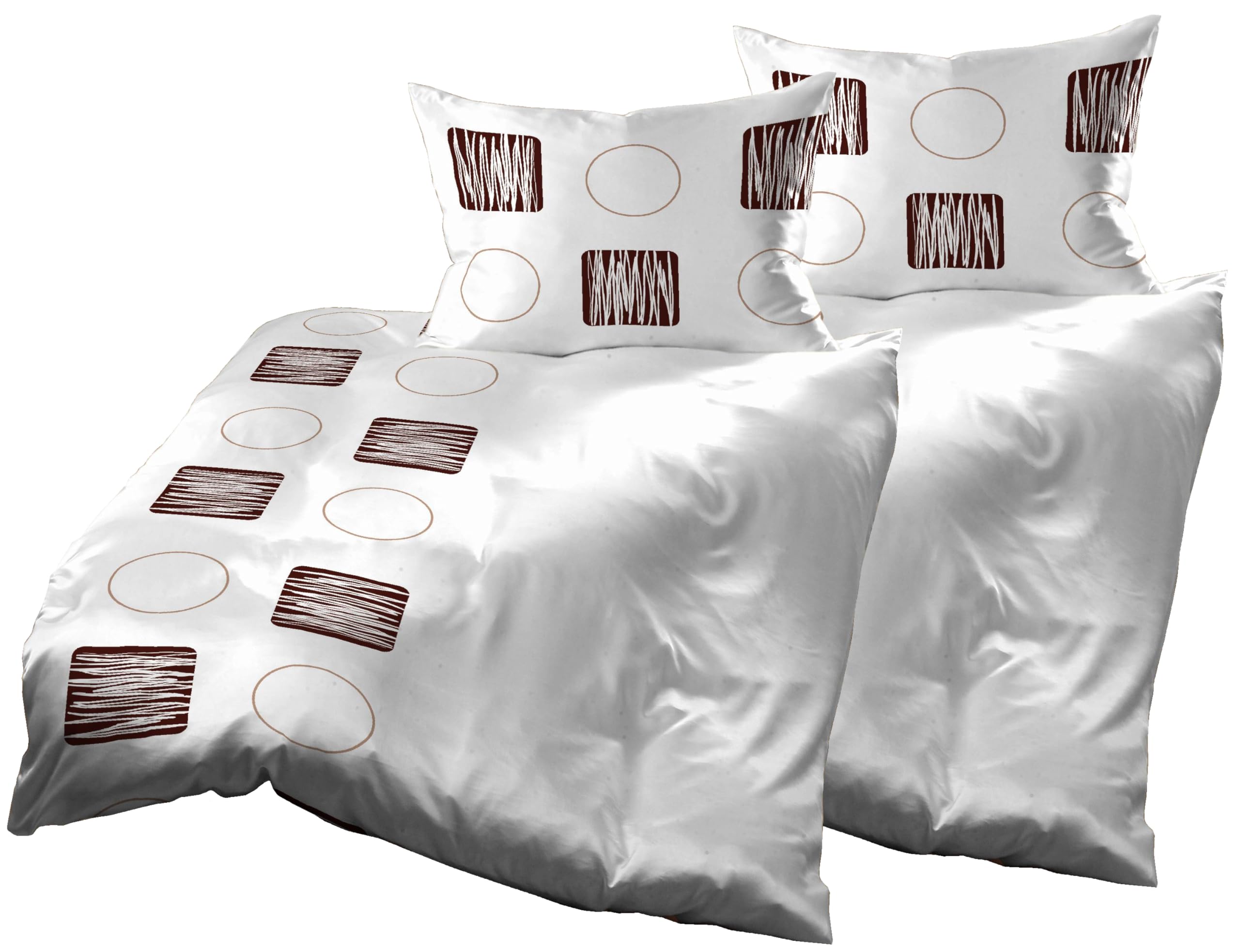 4teilig Bettwäsche-Set 2X 140x200 cm + 2X 70x90 cm, Mikrofaser, Kariert Braun Weiß