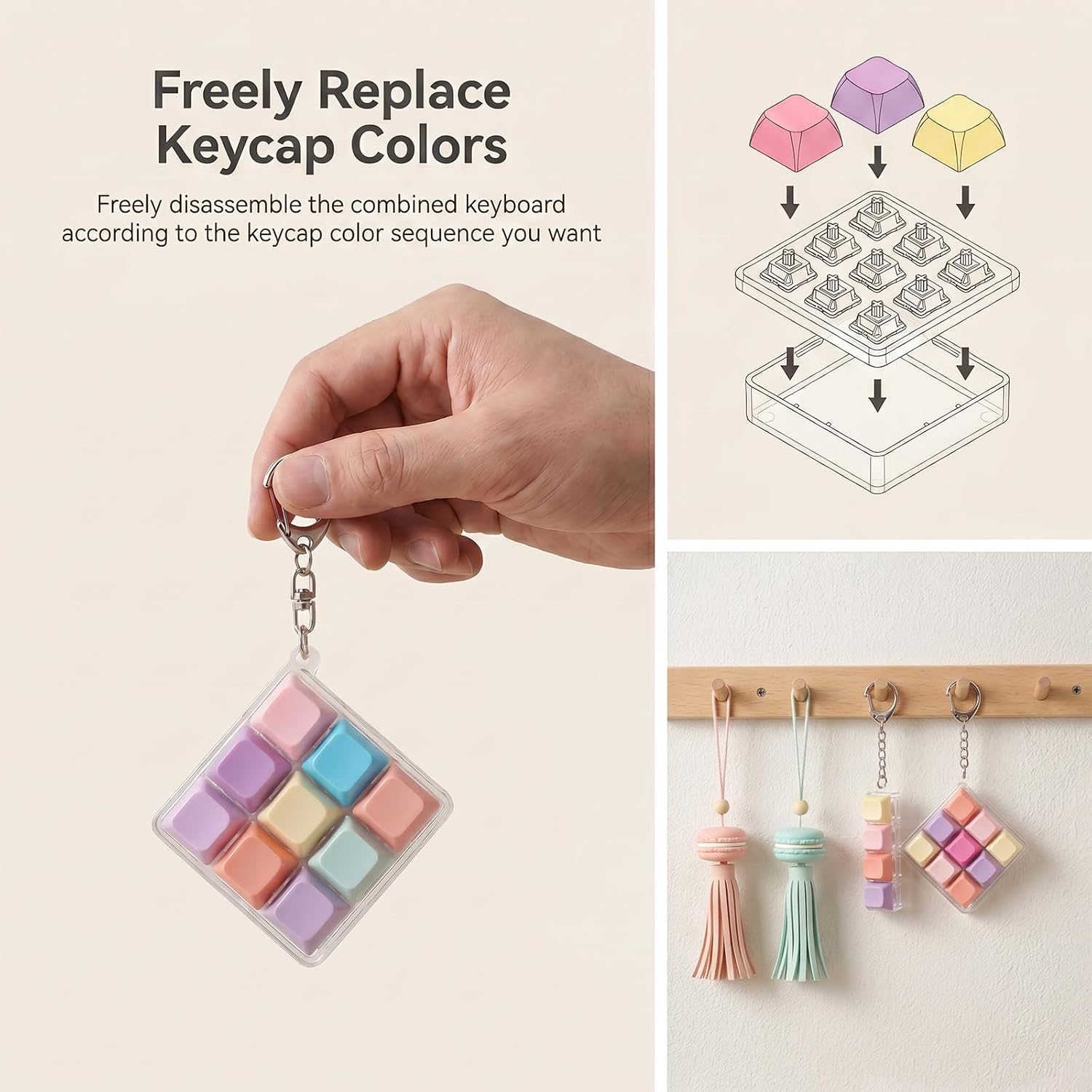 Qianyu 10 Pcs Keyboard Fidget Clicker Fidget Noisy Keyboard Keychain Sensory Finger Fidgets Loud Button Clicker for Adults Office to Relief and Pass Time