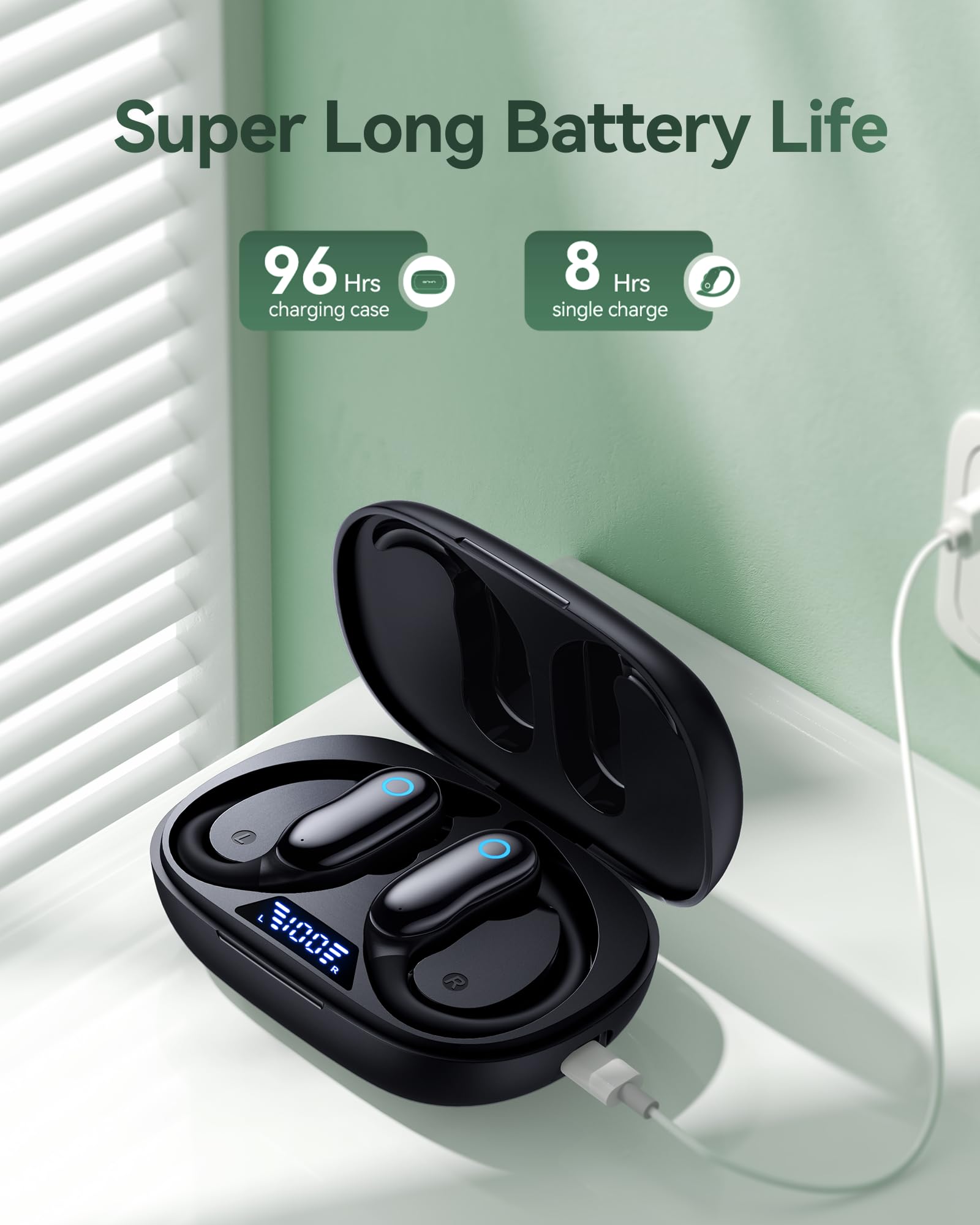 Active Noise Cancelling Ear Buds Wireless 96hrs Playback Bluetooth Headphones - Dettaglio