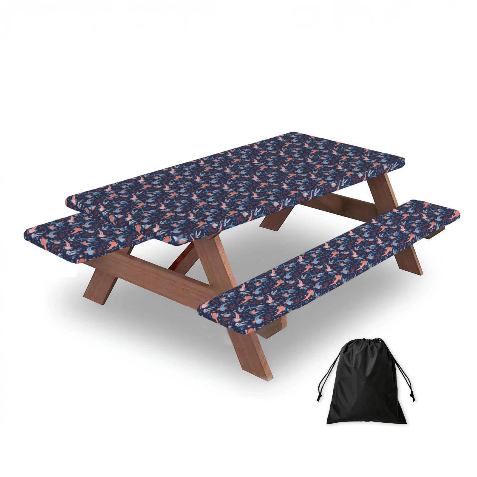 Dopklna As Picture Cute Axolotl, Picnic Table Cover With Bench Covers -Waterproof Elastic Fitted Tablecloth For Garden Camping Patio 76X152cm