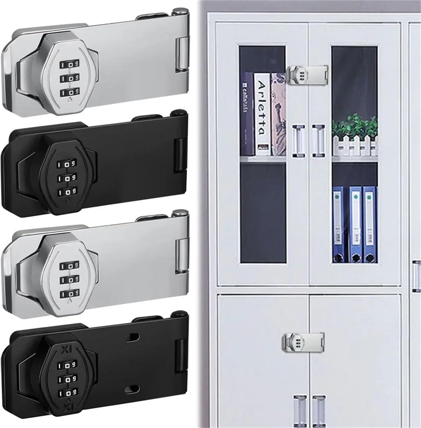 Zinc Alloy 3 Digit Coded Window Stoppers Lock Cabinet Password Locks 1Pcs(Black-4inch)