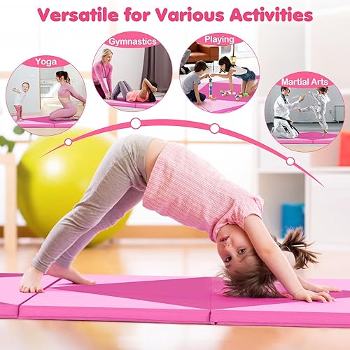 Vista 138 de Giantex 4'x10'x 2" Gymnastics Mat, 4-Panel Folding Aerobics Exercise Mat w/Hook & Loop Fastener, Carrying Handle, Portable Tumbling Mat for