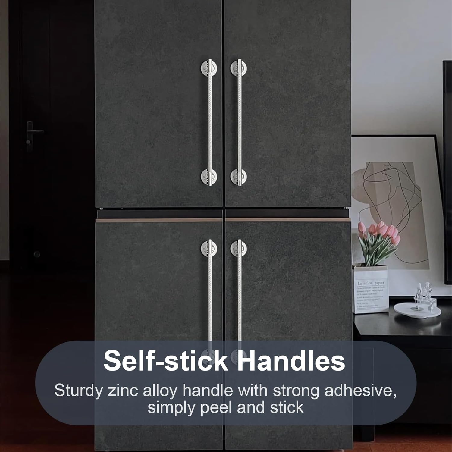 2 Pack Adhesive Handles Polished Chrome Stick on Drawer Pulls Peel and Stick Cabinet Handles Screwless Drill Free Hardware Sticky Handle for Sliding Door Wardrobe Dresser Glass Mirror Door