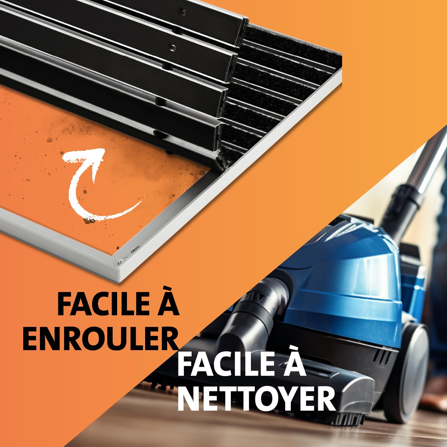 Tapis Aluminium pour l'intérieur et l'extérieur Paillasson en Aluminium y Compris Le Cadre de Montage pour l'installation, Noir, 80 x 60 cm