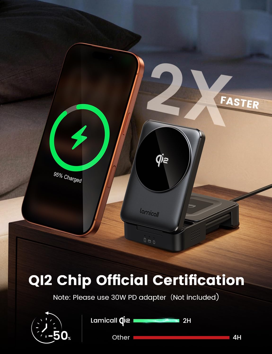 Lamicall Qi2 Certified Foldable 3 in 1 Wireless Charging Station - [15W Fast Charge & Upgraded Cooling] Compact Travel Magnetic Charger Stand for iPhone 17e 17 16 15 14 13, AirPods Pro, Apple Watch