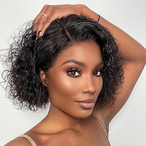 Ali Pearl Peluca de cabello humano ondulado estilo Bob, sin encaje frontal, pelucas de cabello humano brasileño sin pegamento, pelucas de cabello