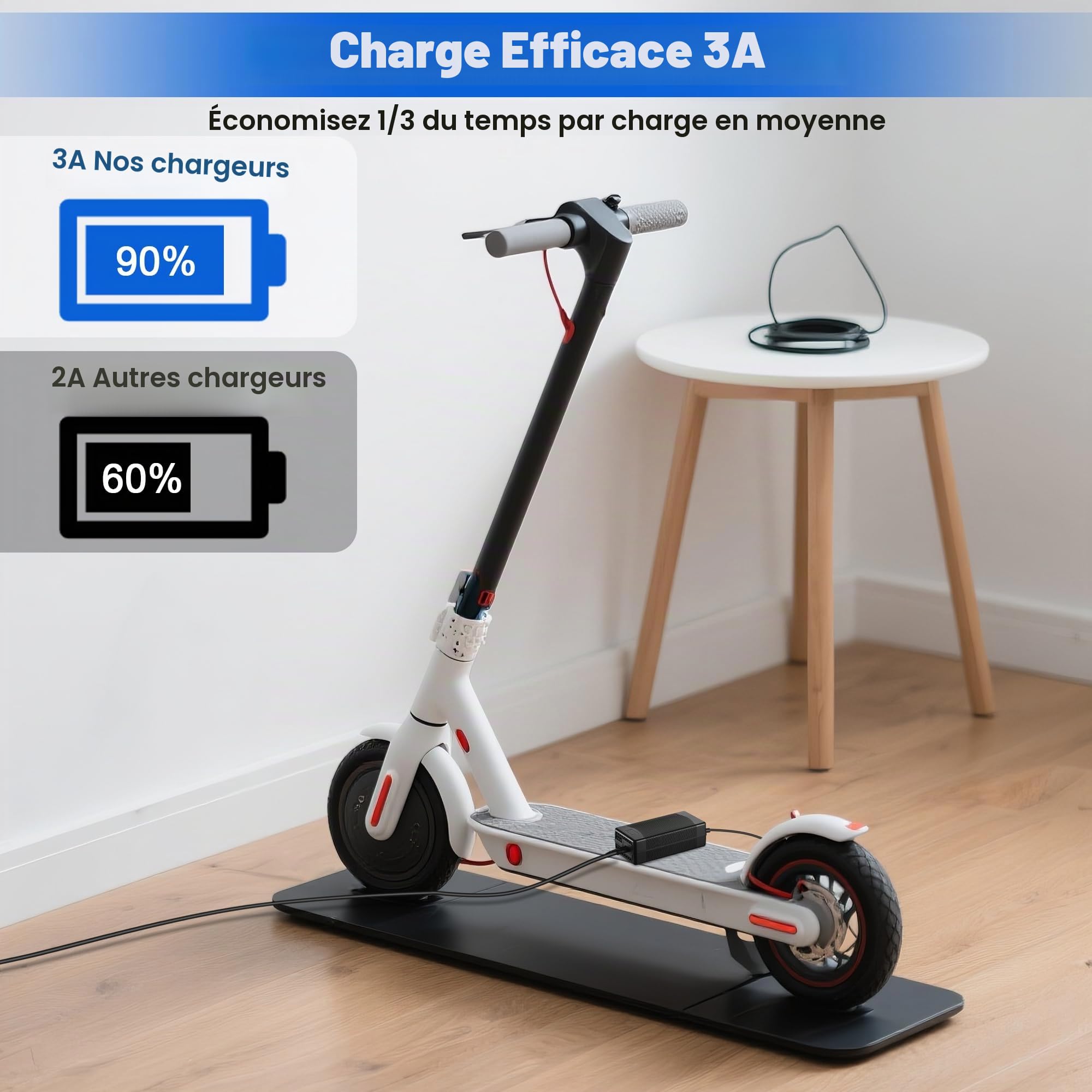 JIZZU Chargeur Trotinette Electrique, 42V 3A, avec 5 Connecteurs | AC Adaptateur Hoverboard, Universel Chargeur de Batterie, pour Scooters Électriques, Scooter de Équilibre, Planche à Dériver