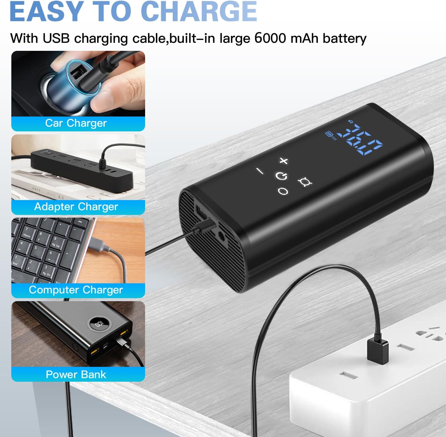 YUGUANG Tire Inflator Portable Air Compressor, Cordless Faster 150 PSI Air Pump for Car Tires Touch Screen Auto Shut-Off Electric Tire Pump for Car Bike Motorcycle Balls
