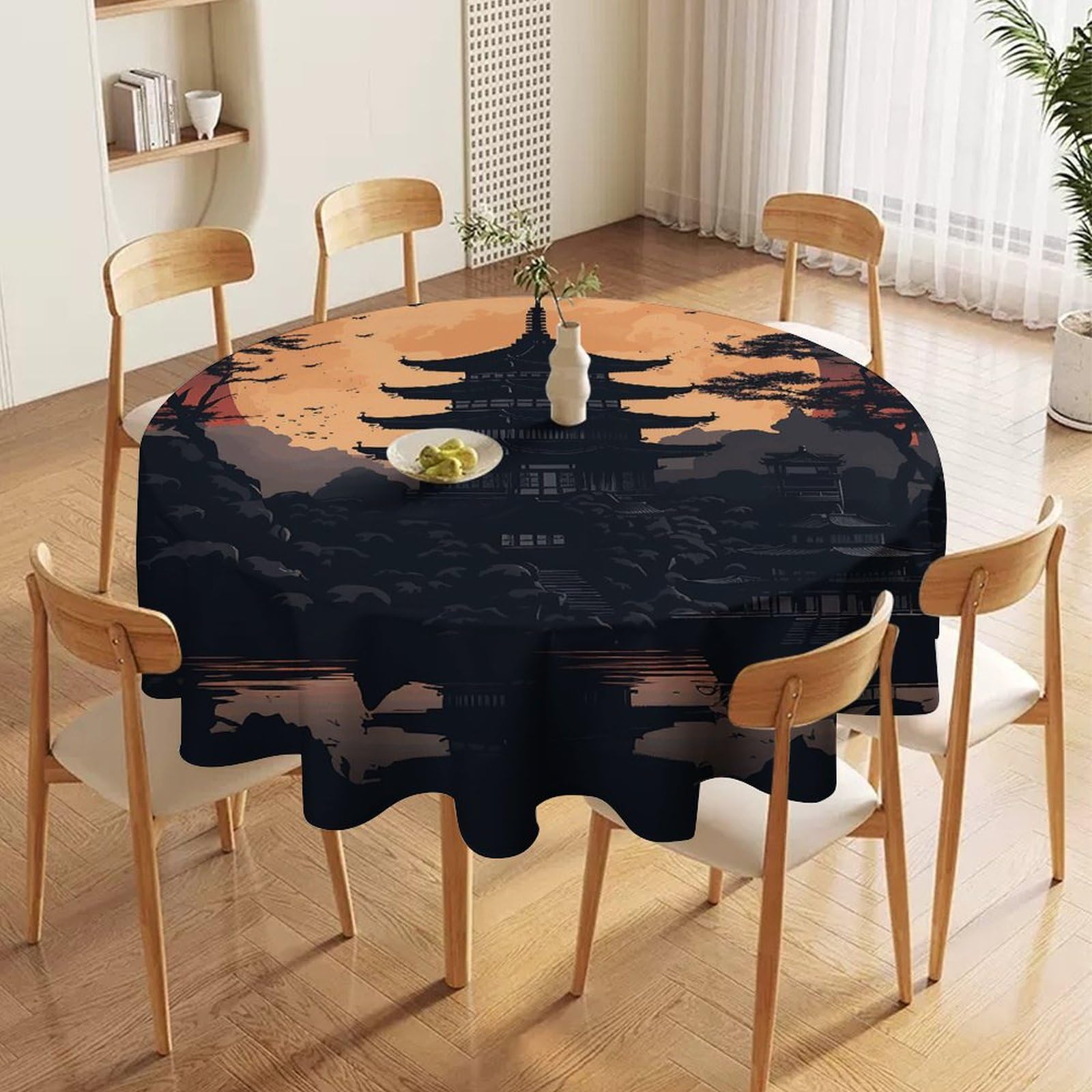Nappe ronde pagode de 178 cm en tissu imperméable et lavable pour décoration de table