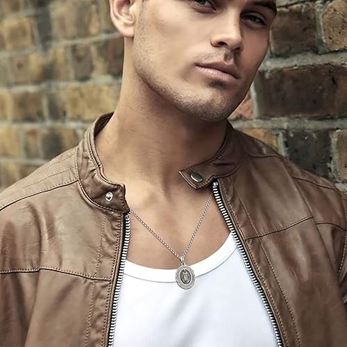 Miniatura 3 de KATHLU Collar de San MiguelSan CristóbalSan GerardoSan JorgeSan JudaSan Benito para hombres y mujeresAmuleto de religión de plata de ley 925 con