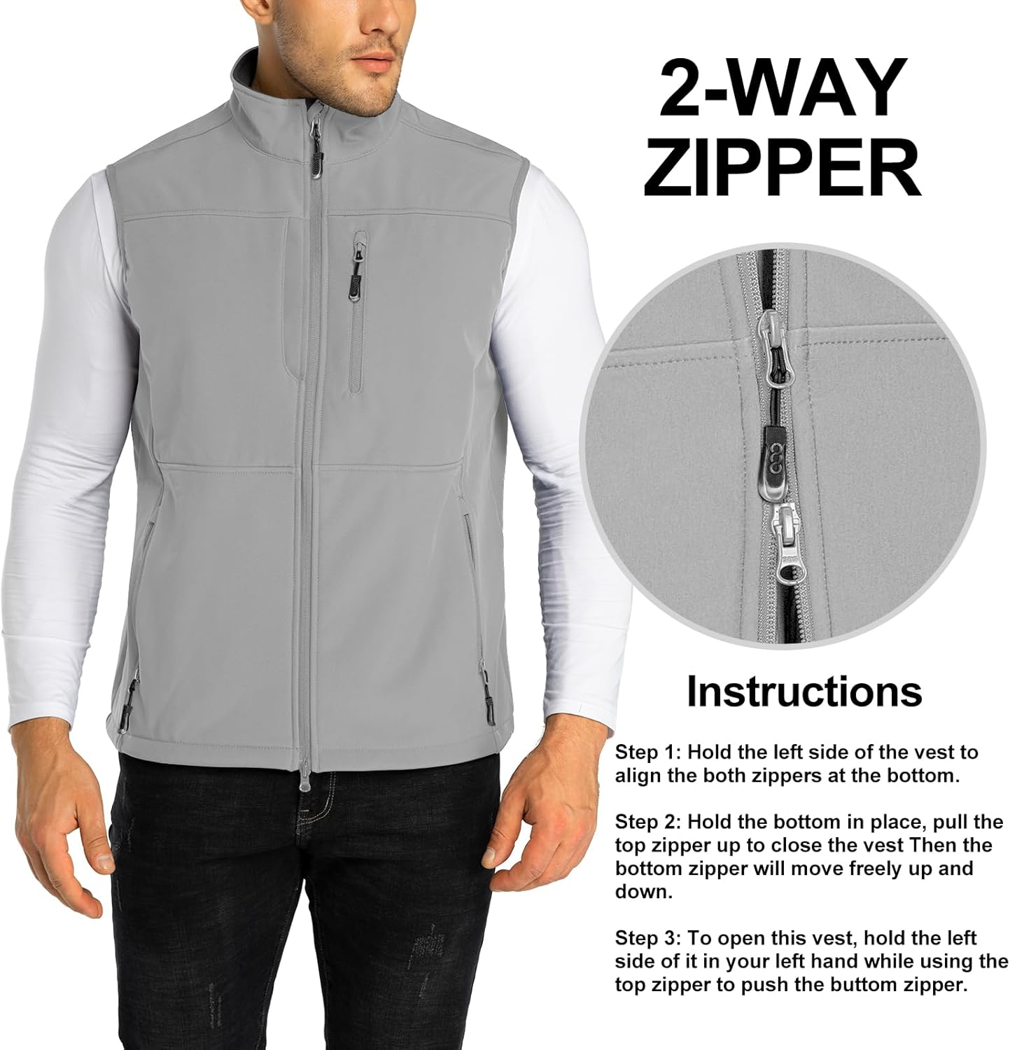 33,000ft Men's Lightweight Softshell Vest Outerwear Zip Up Fleece Lined Windproof Sleeveless Jacket for Golf Running Hiking - Image 3