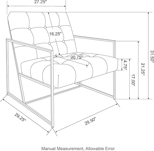 Miniatura 3 de glitzhome Silla decorativa moderna de mediados de siglo, sillas modernas para sala de estar con marco de metal duradero, acolchado de piel