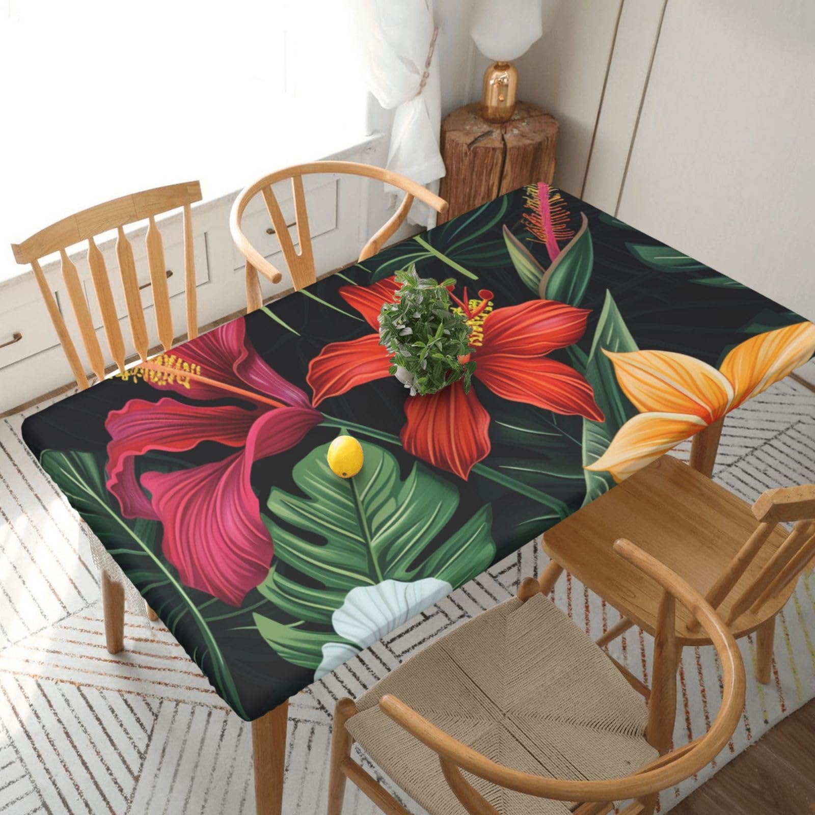 WPKJU Tropical Flower Printed Tablecloths 5ft Rectangular Table Covers Washable Polyester Decorative Table Cloth for Dining Table Picnic Wedding