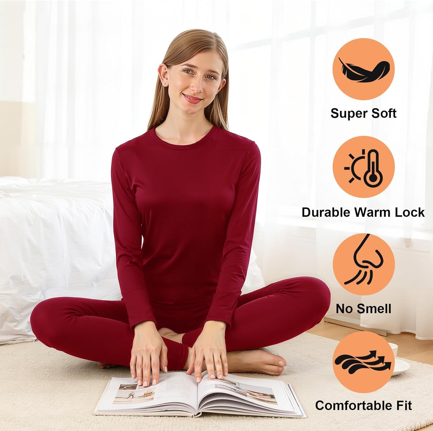 Thermal Underwear for Women Set, Fleece Lined Base Layer Women Top Bottom, Anti Odor Long Johns & Sleeve Shirt - Image 4