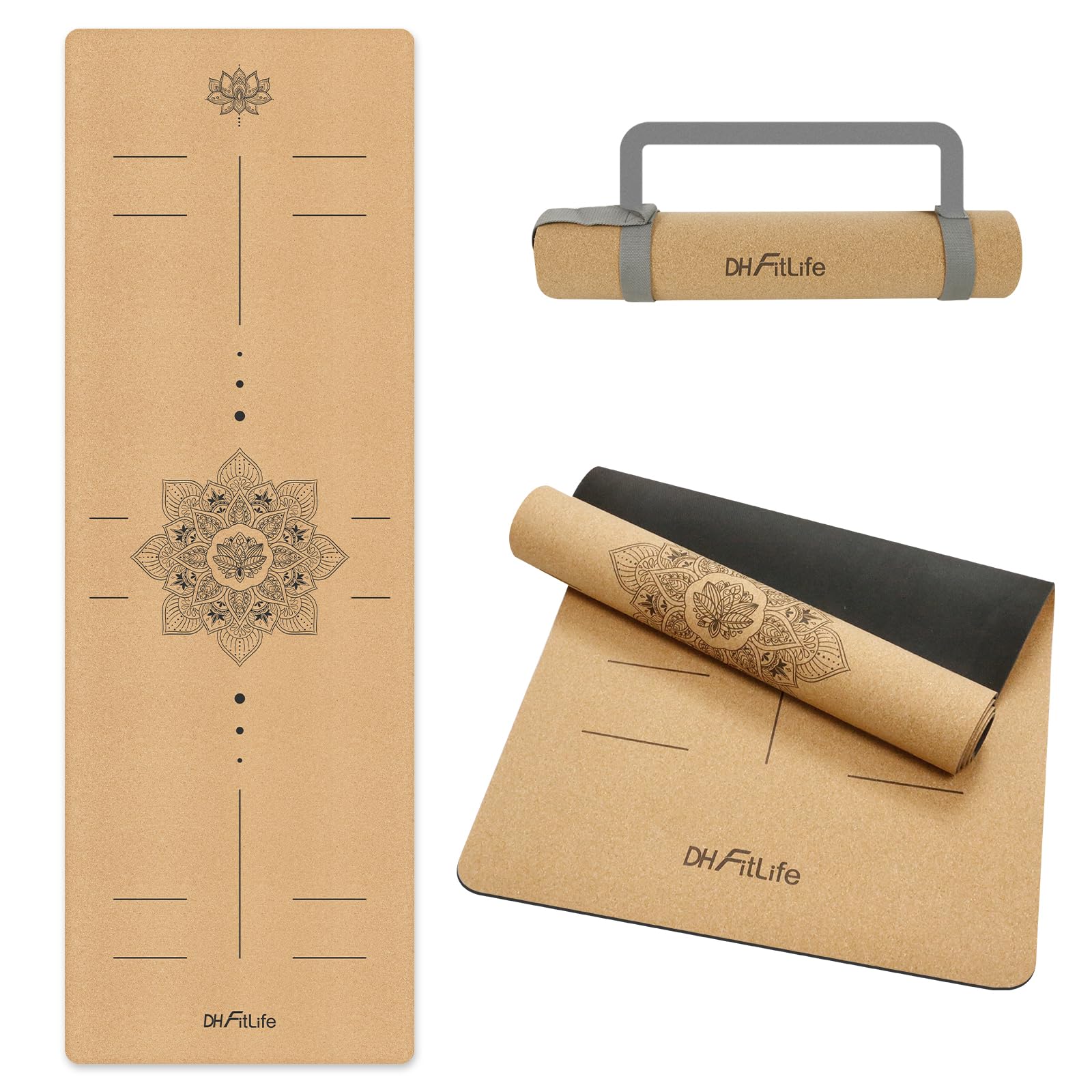 DH FitLife Yogamatte Kork 183 x 61 x 0,6 cm, dicke rutschfeste Yoga Matte