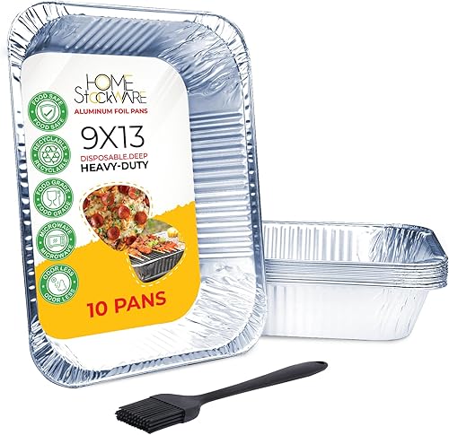 Home Stockware Paquete de 10 sartenes de aluminio de 9 x 13 pulgadas sin tapas y un cepillo de silicona, sartenes de estaño profundo de tamaño medio disponible en Yaxa Colombia