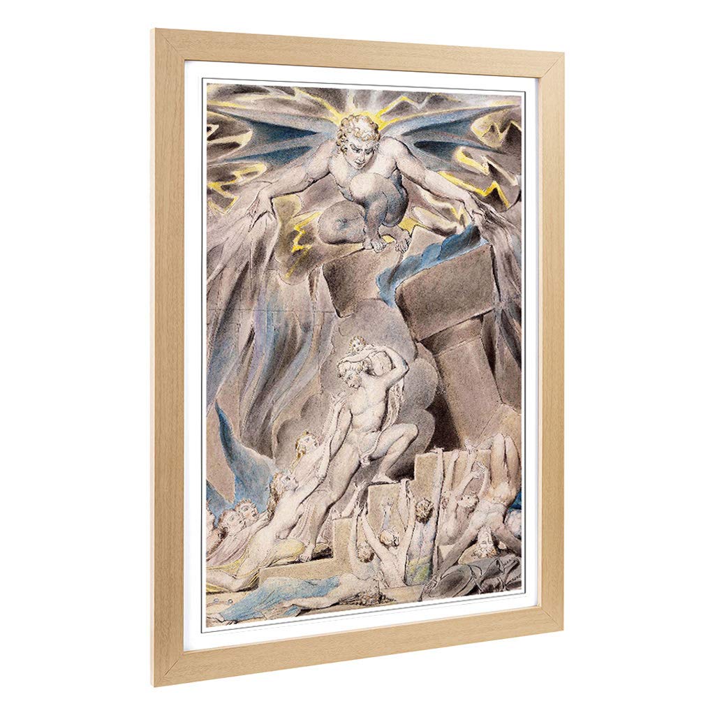Big Box Art Framed Print of William Blake Overwhelmed by Satan Design | Wall Art Picture | Home Decor for Kitchen, Living Room, Bedroom, Hallway, Oak, A2 / 24.5x18 Inch / 62x45cm