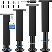 Vista 10 de 4 patas ajustables para muebles, de 5.9 a 9.8 pulgadas, metal para gabinete, sofá, cama y mesa, color negro