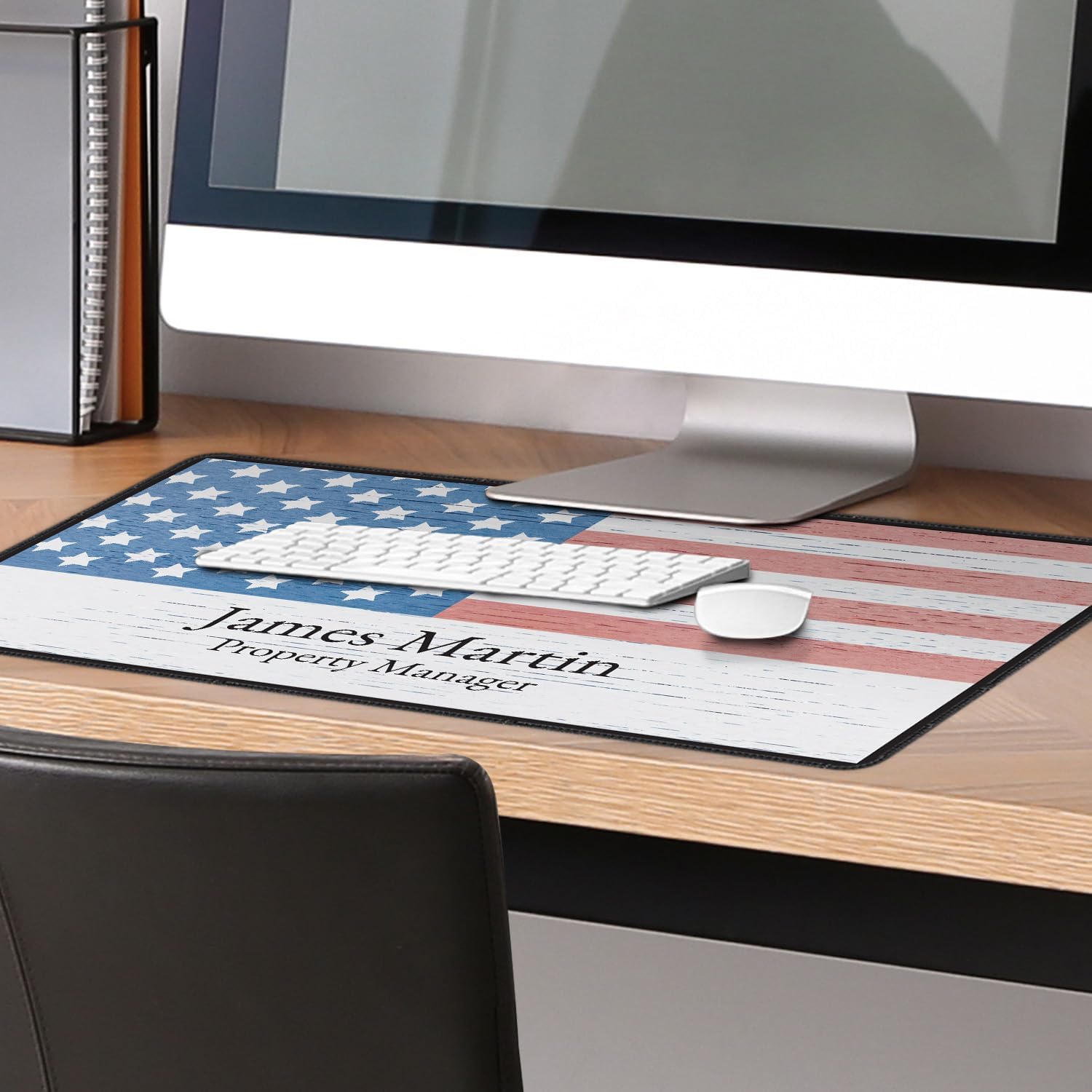Personalized Rustic Patriotic Desk Mat/Large 14" x 24" Custom Anti Slip Modern Desk Mat/Stylish Computer Desk Pad Protector