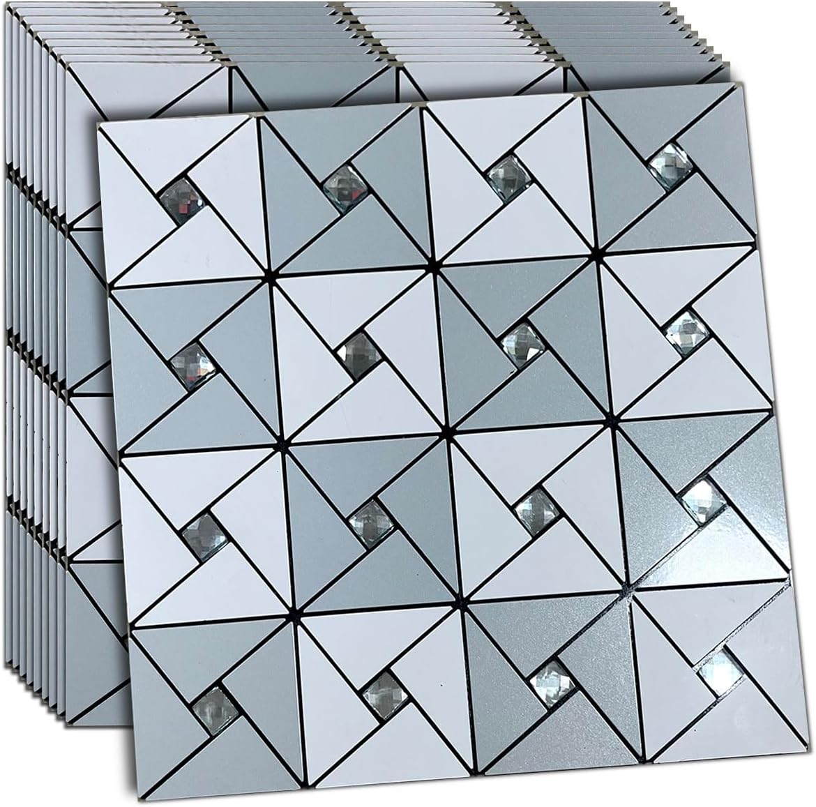 10 Sheets Peel and Stick Backsplash Tile, Self-Adhesive Mosaic Tile, Stick on Kitchen, Bathroom Vanities, Fireplace Décor, Laundry Table (Brushed Silver+White Diamond)