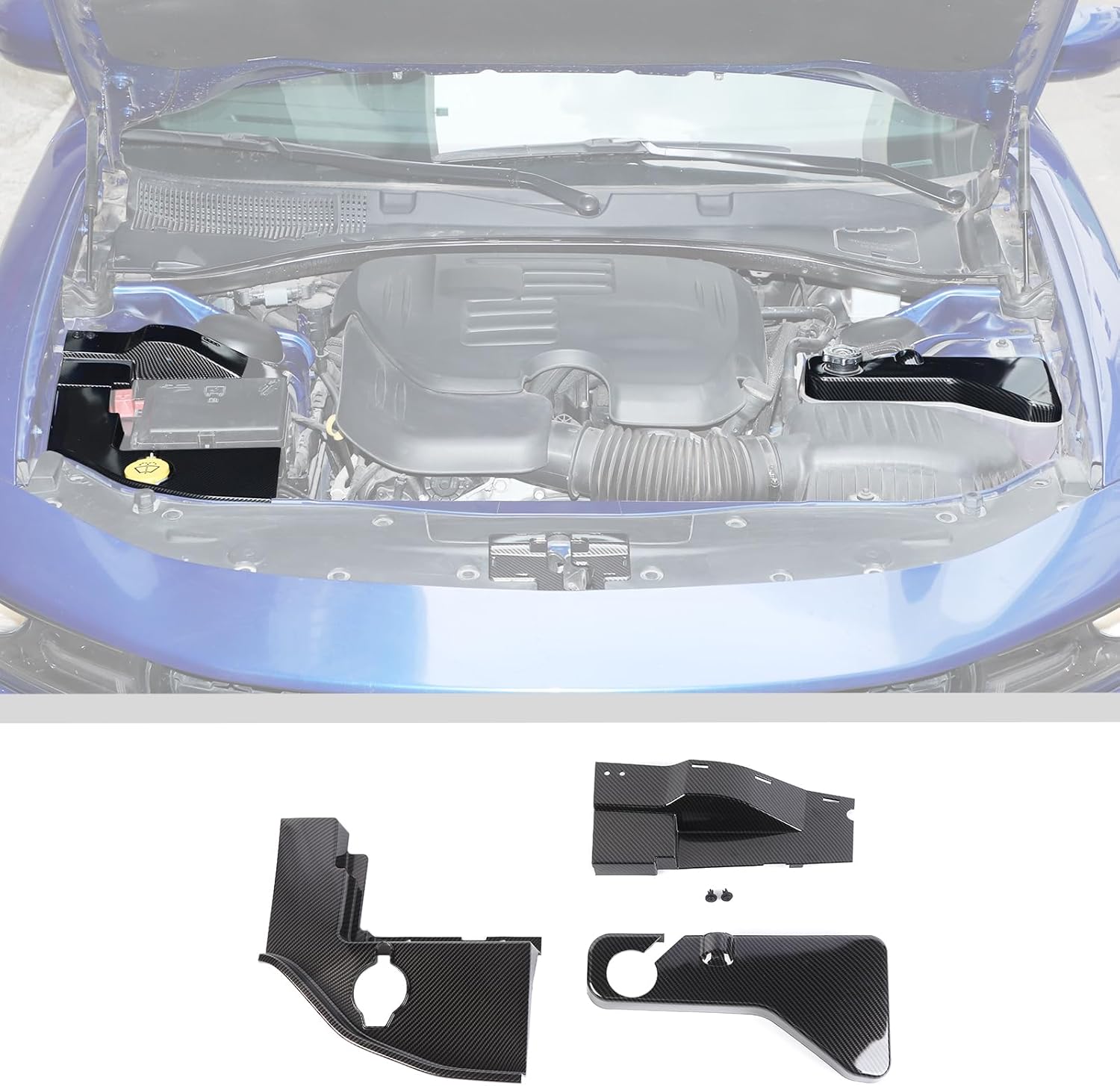 JWWY Engine Side Dust Coolant Bottle Cap Cover Trim Set Engine Cover Trim Kit Compatible with 2015-2024+ Dodge Charger Challenger Engine Accessories ABS Black 3PCS