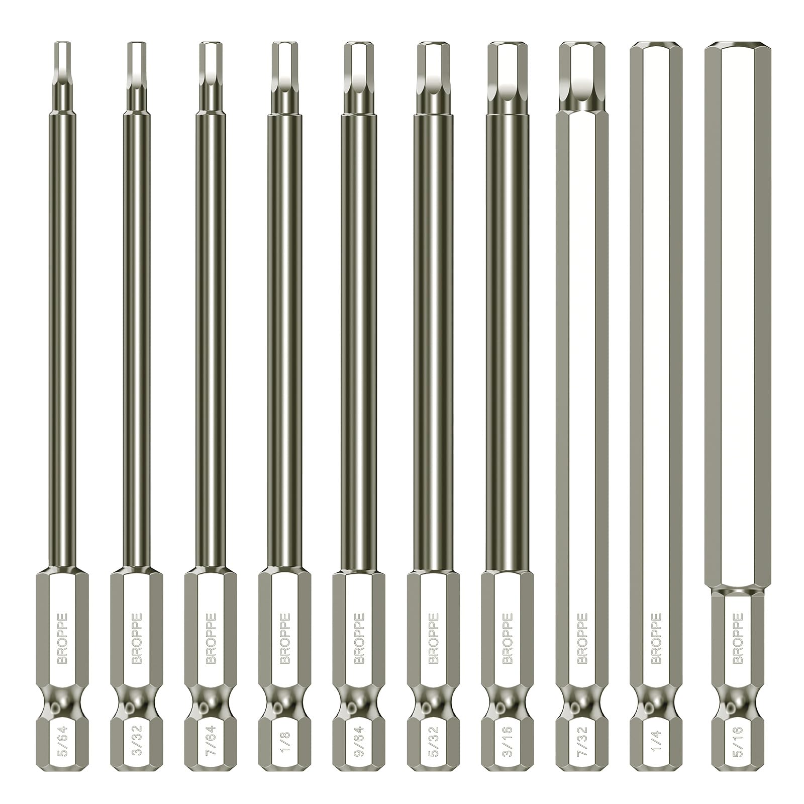 10 Stück Sechskant-Inbusschlüssel Bits – 6mm, 75mm Lang, 1/4" Schaft, S2-Stahl, Magnetisch