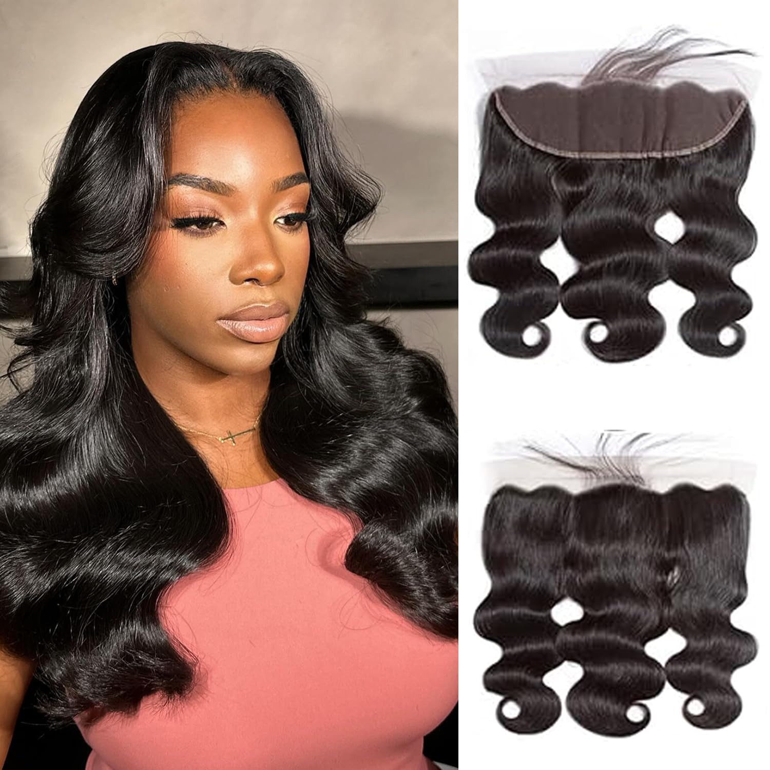 13x4 HD Lace Frontal Closure 100% Brazilian Virgin Human Hair Body Wave HD Lace Frontal 18 inch Free Part 150% Density for Woman Natural Black Color