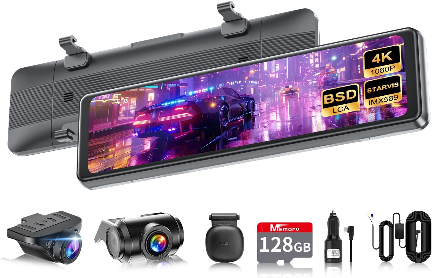 【再進化分離式・128GBカード付属・4K・BSD運転補助・降圧ケーブル付属 】 ドライブレコーダー ミラー型 分離【フロント 4k+リア 2.5Kへ進化】 IMX415センサー 800万画素 音声制御 WDR機能 駐車監視 GPS 電波干渉対策 暗視機能 録画再生 リアカメラ 防水 目眩防止ガラス デジタルインナー タッチパネル ドラレコ 温度対策 日本語取説付