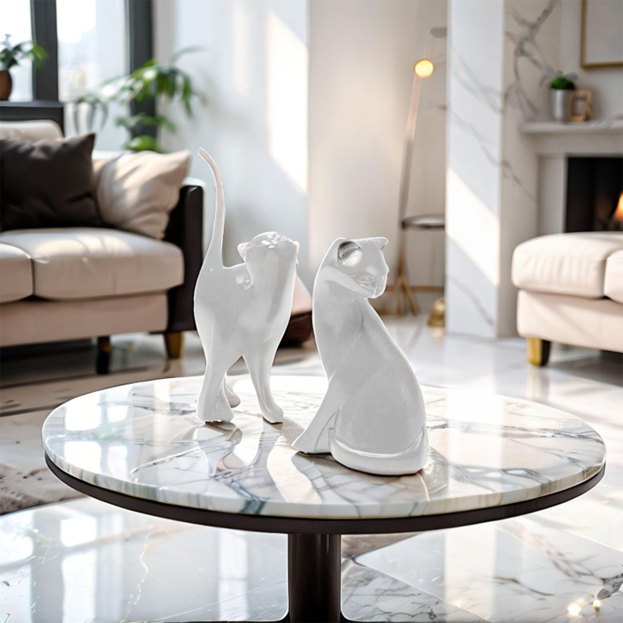Moderne Statue Decoration Interieur, Animal Compagnie Ornements Sculpture Abstraite, Chaton Sculptures Décoratives, Moderne Accessoires Décoration Statuette Resine, Cadeaux Amoureux Chats (argent)