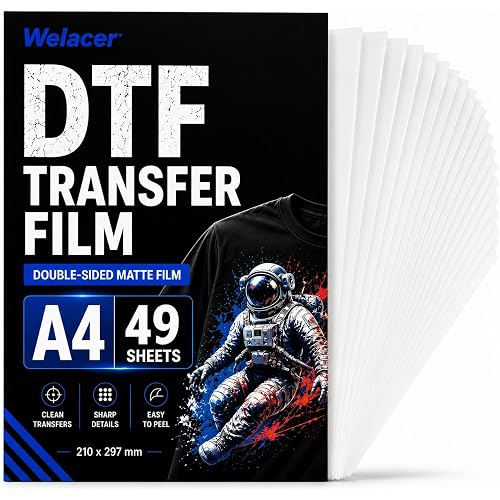 Welacer DTF Transfer Film A4 29 Sheets, Double-Sided Matte PET Film for DTF Printing, Hot & Cold Peel for T-Shirts, Cotton, Polyester & Blends