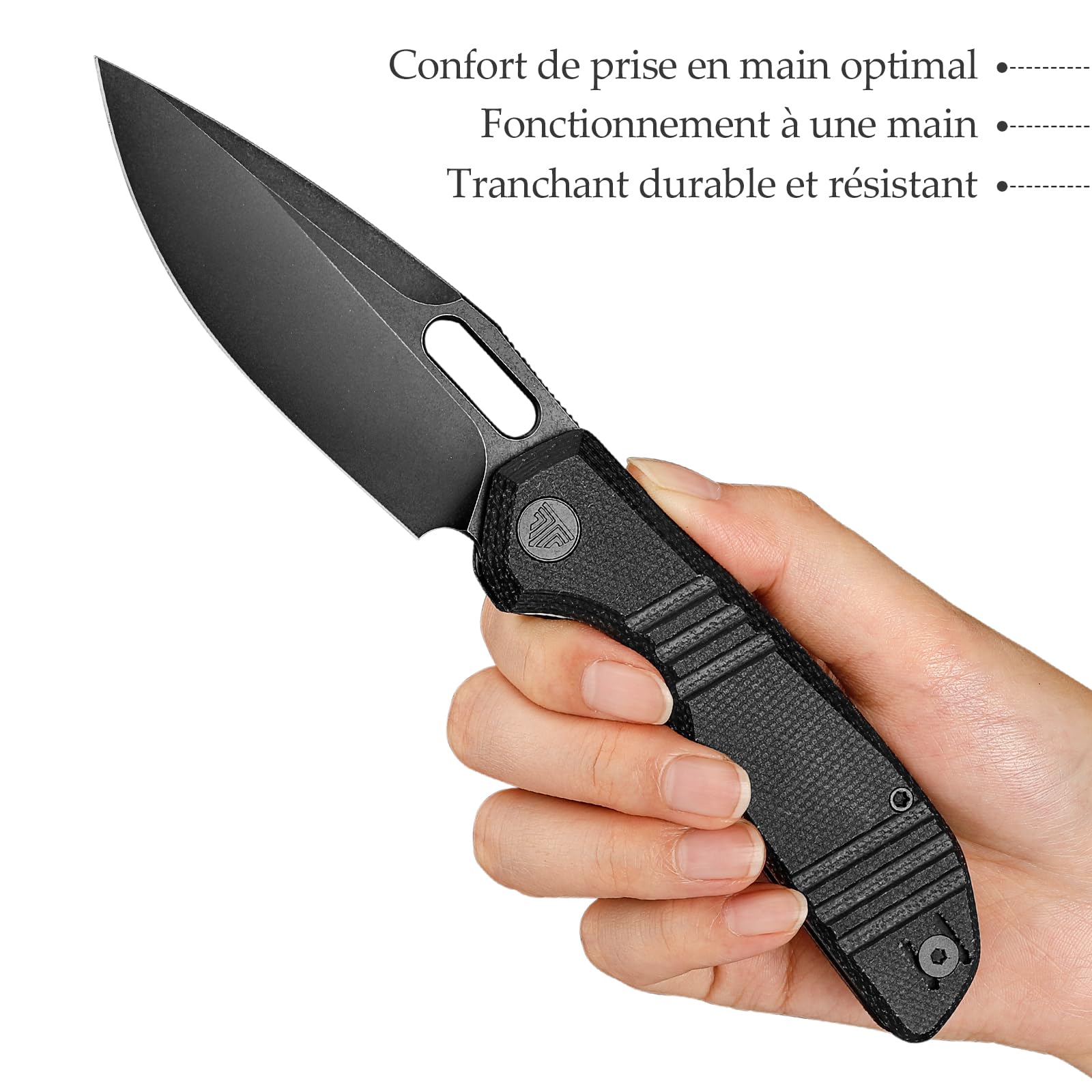 TRIVISA Couteau Pliant, Outil de Randonnée, avec Lame en Acier 14C28N et Clip de Poche, Cadeau pour le Camping,Sport, la Randonnée et les Activités de Plein Air, Gecko-BM (Noir)