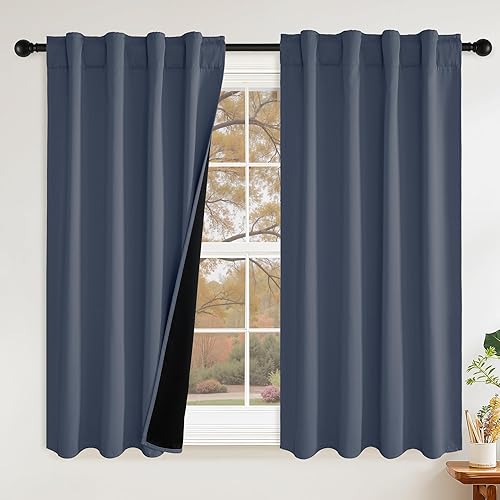 PONY DANCE Cortinas pequeñas 100% opacas para dormitorio, con aislamiento térmico, pestañas traseras, cortinas de oscurecimiento de habitación,