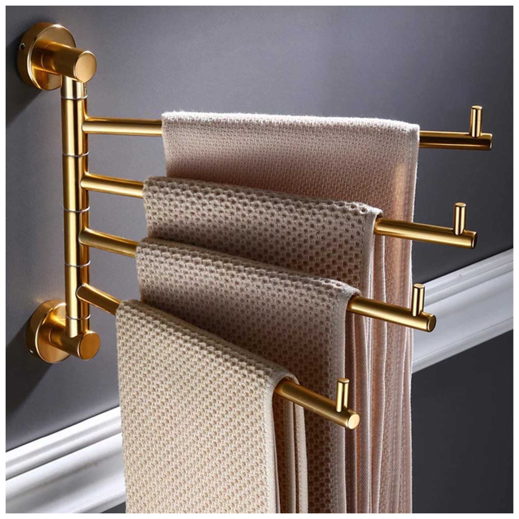 Handtuchstange 2-5 Stangen Klapparm Schwenkbar Handtuchhalter Wandhalterung Badezimmer Handtuchhalter Edelstahl Rostfrei Hängender Halter Gebürstetes Gold-Finish (Gold, 5)