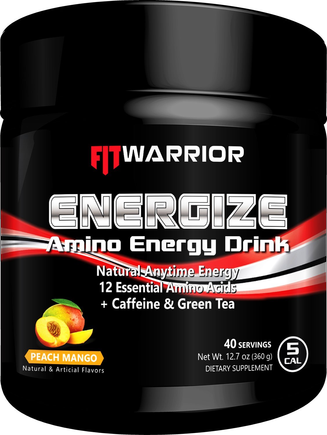 Energize Amino Energy Drink [Peach Mango] 40 Servings, Powder 12 Essential Amino Acids [BCAAs, Glutamine, Arginine] + Green Tea + Caffeine - a Delicious Anytime Energy Drink or Preworkout