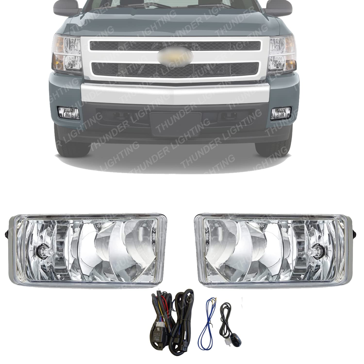New Fog Lights Assembly Set With Bulbs + Harness + Switch For 2007-2015 Chevrolet Silverado / Suburban / Tahoe Direct Replacement 22872763 22872762