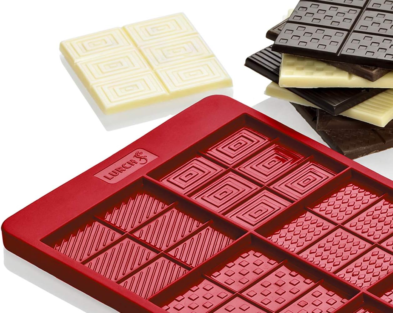 LURCH Germany FlexiForm 4,7 x 8 Inch Silicone Paterned Chocolate Bar Maker for Small Bars - Ruby Red