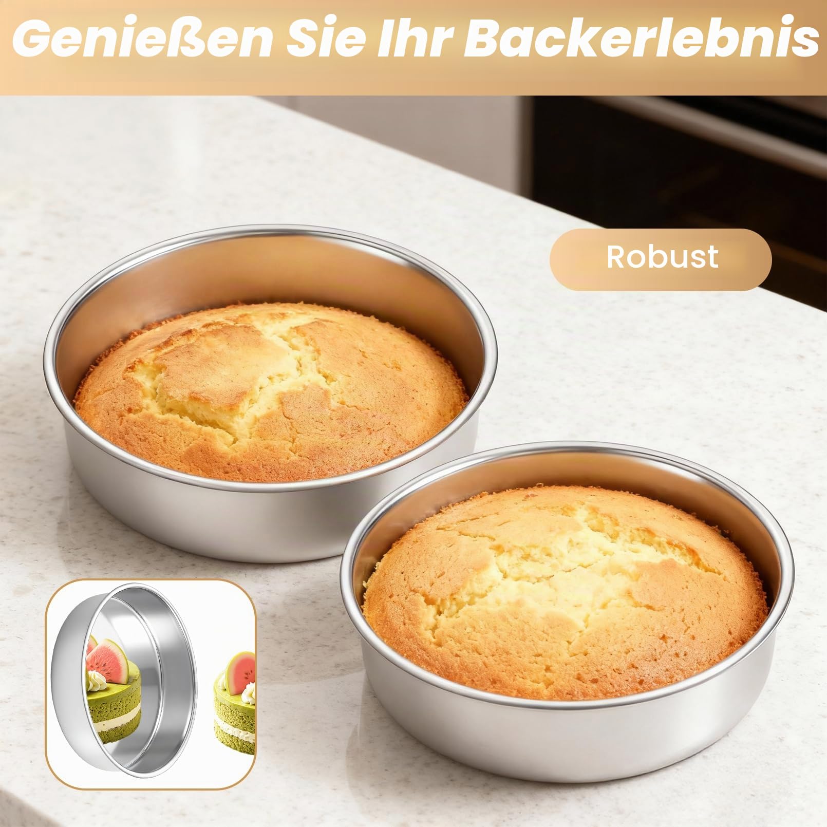 3 Stück Backform Rund, Edelstahl Rund Kuchenform, 20 Cm | Runde Kuchenbackformen for Kuchen, Brownie, Lasagne, Weihnachten, Leicht Zu Reinigen Und Spülmaschinenfest