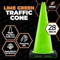 Vista 4 de Xpose Safety Cono de tráfico verde lima de 28 pulgadas, paquete de 4, cono de seguridad de PVC de alta calidad para estacionamiento, precaución