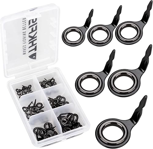 THKFISH Guías de caña de pescar Kit de reparación de caña de pescar Baitcasting/Spinning Rod Guías Cerámica Acero Inoxidable Guía de Carbono Color