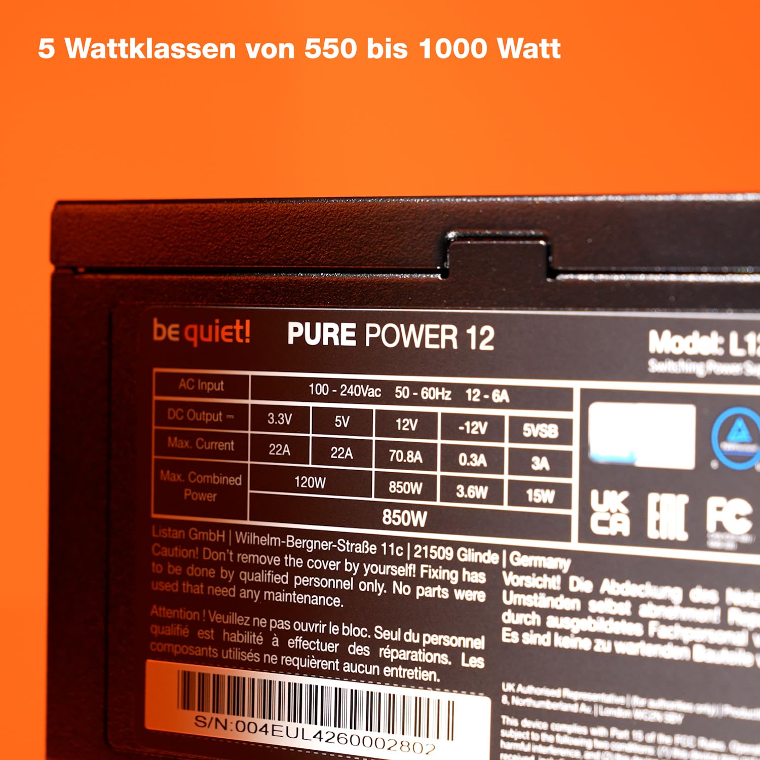 be quiet! Pure Power 12 650W Netzteil, 80 Plus® Gold Effizienz, ATX 3.1 mit voller Unterstützung für PCIe 5.1 GPUs, außerordentlich leiser 120mm be quiet! Lüfter, LLC-Technologie