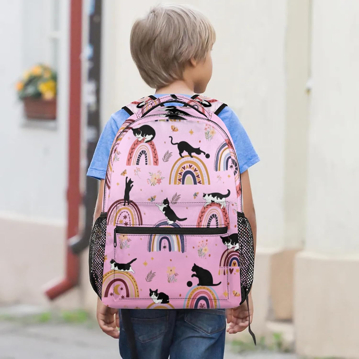 AUUXVA School Backpack for Boys Girls - Lightweight Large Capacity Bookbag with Adjustable Straps 16 Inch Laptop Bag for Kids Teens Travel Work (Rainbow Cat)