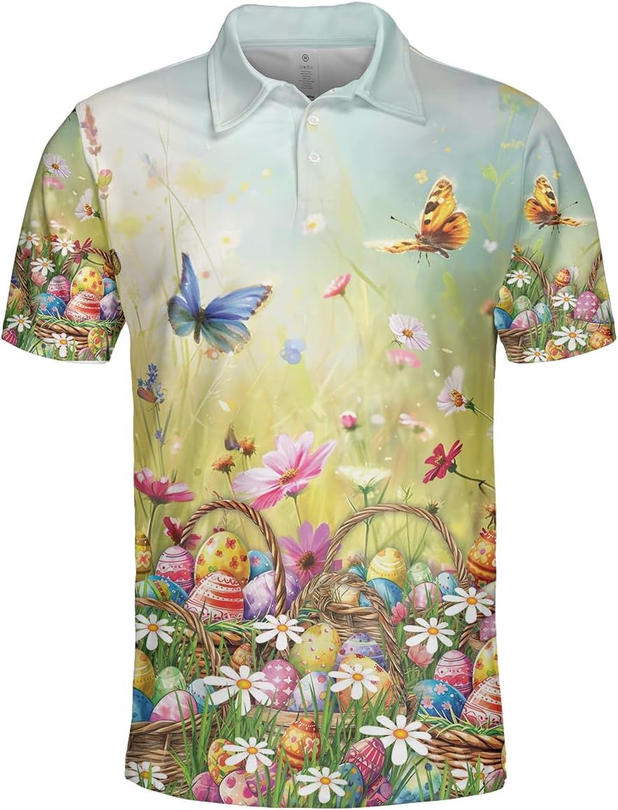 Happy Easter Polo Shirts for Men - Spring Mens Golf Shirts Short Sleeve Dry Fit Casual Tennis T-Shirt S48