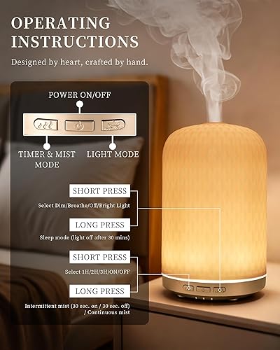 Miniatura 5 de Difusor de aceite esencial para el hogar, difusor de aceites esenciales para habitación grande, difusor de cerámica con cable USB, luz ambiental