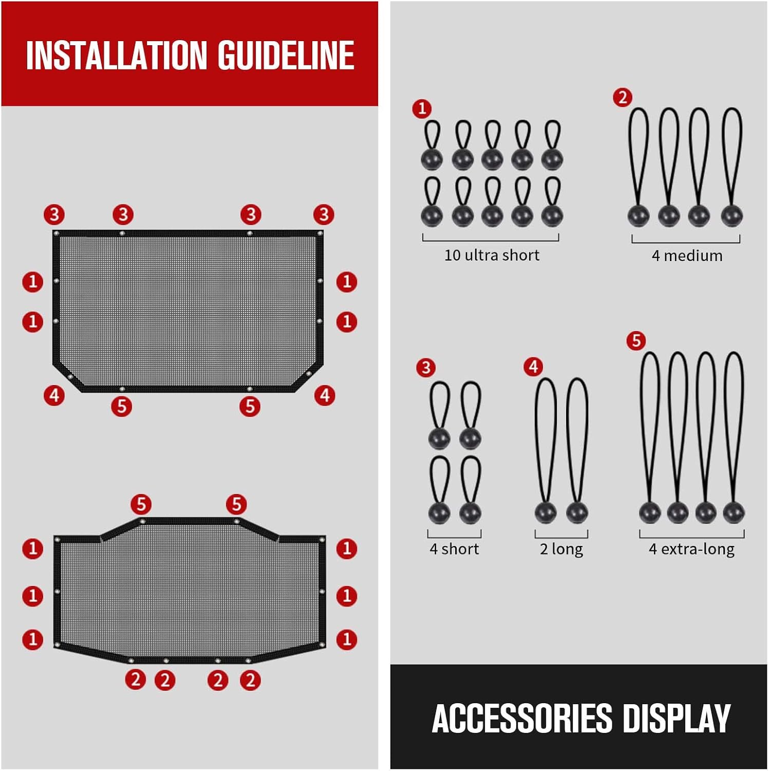 JeCar JLU Sun Shade Mesh Sunshade Provides UV Sun Protection Compatible with Jeep Wrangler 2018-2024 JL Unlimited 4 Door Front & Rear, 2 Pieces