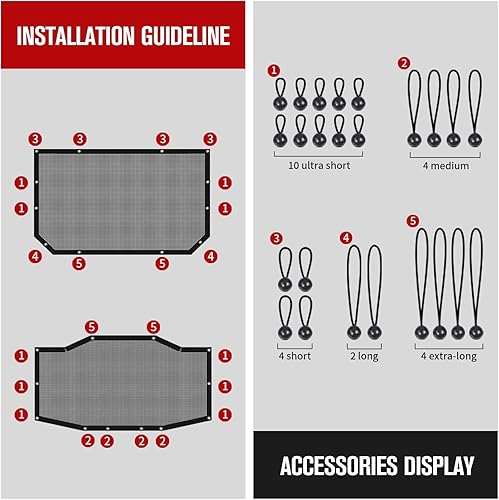 Vista 2 de JeCar JLU Parasol de malla que proporciona protección solar UV compatible con Jeep Wrangler 2018-2024 JL Unlimited 4 puertas delantera y trasera, 2